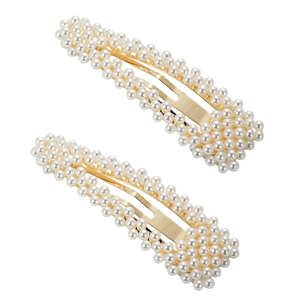 BlingKingdom 2-Pack 3.3" Snap Pearl Large Hair Clips - Elegant White & Rose Gold Hair Pins for Women, Bridesmaids, Girls - Party, Wedding & Daily Styling - görsel 1