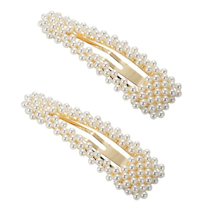 BlingKingdom 2-Pack 3.3" Snap Pearl Large Hair Clips - Elegant White & Rose Gold Hair Pins for Women, Bridesmaids, Girls - Party, Wedding & Daily Styling