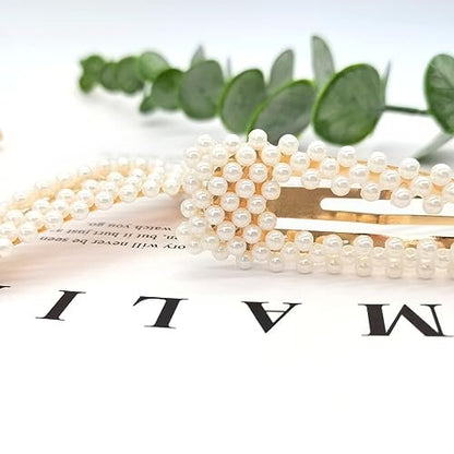 BlingKingdom 2-Pack 3.3" Snap Pearl Large Hair Clips - Elegant White & Rose Gold Hair Pins for Women, Bridesmaids, Girls - Party, Wedding & Daily Styling