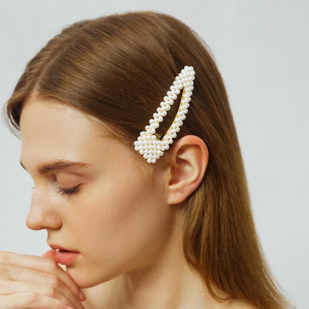 BlingKingdom 2-Pack 3.3" Snap Pearl Large Hair Clips - Elegant White & Rose Gold Hair Pins for Women, Bridesmaids, Girls - Party, Wedding & Daily Styling - görsel 7