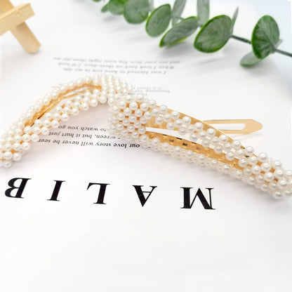 BlingKingdom 2-Pack 3.3" Snap Pearl Large Hair Clips - Elegant White & Rose Gold Hair Pins for Women, Bridesmaids, Girls - Party, Wedding & Daily Styling