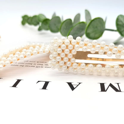BlingKingdom 2-Pack 3.3" Snap Pearl Large Hair Clips - Elegant White & Rose Gold Hair Pins for Women, Bridesmaids, Girls - Party, Wedding & Daily Styling