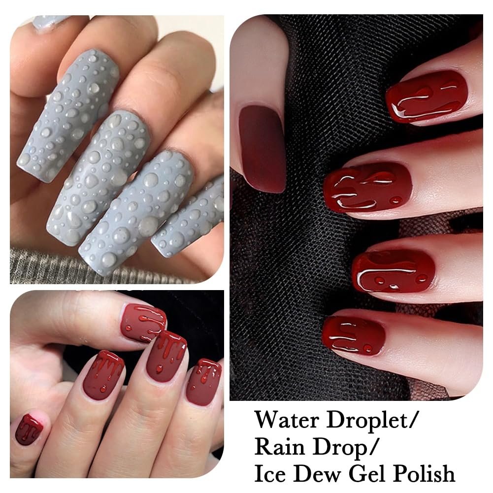 NAILKISS Water Droplet Gel Nail Polish - 15ml Rain Drop Effect Soak Off UV LED Nail Gel for Ice Dew Nail Art Design - görsel 5
