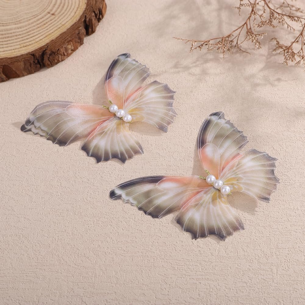 Jumwrit 2pcs Butterfly Hair Clips - Boho Big Pearl Green 3D Moving Wings Fairy Hairpin for Women Girls Avelisse