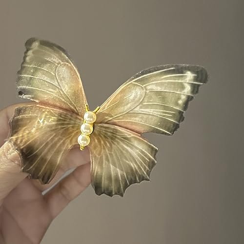Jumwrit 2pcs Butterfly Hair Clips - Boho Big Pearl Green 3D Moving Wings Fairy Hairpin for Women Girls Avelisse