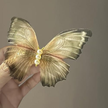 Jumwrit 2pcs Butterfly Hair Clips - Boho Big Pearl Green 3D Moving Wings Fairy Hairpin for Women Girls Avelisse
