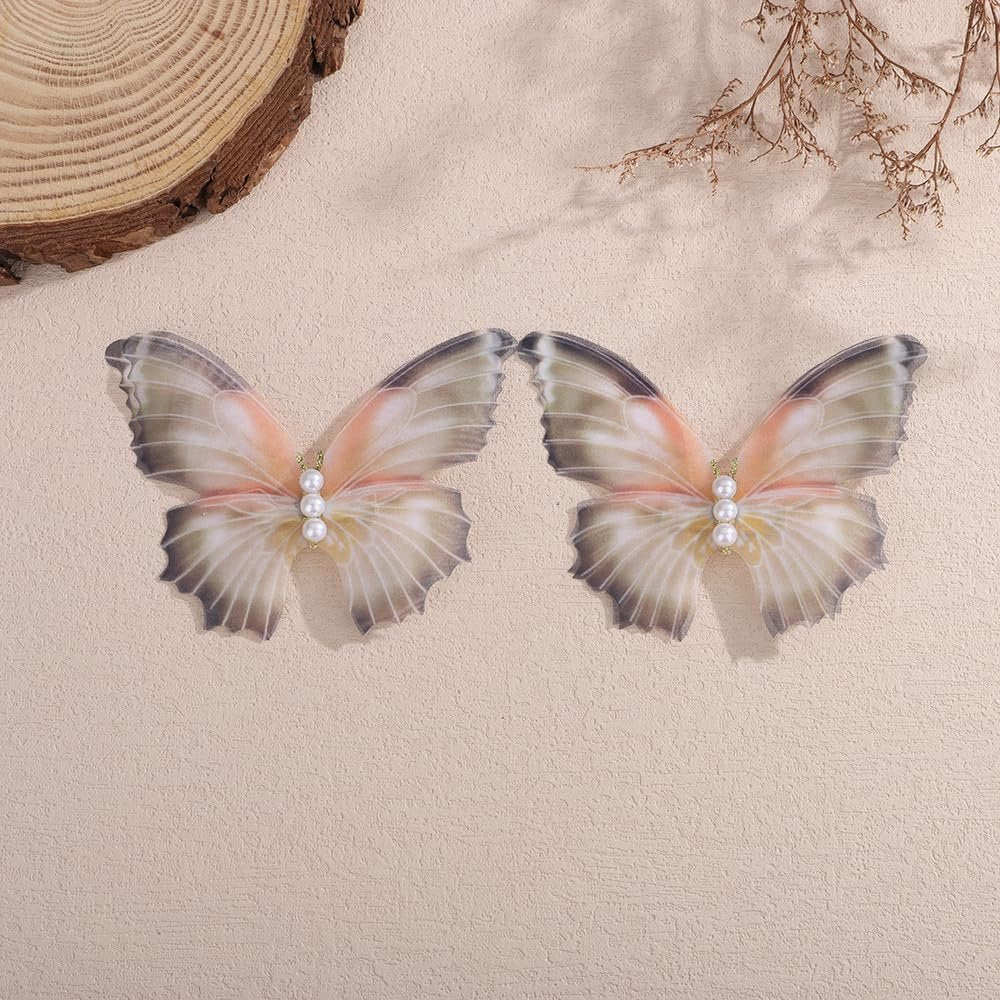 Jumwrit 2pcs Butterfly Hair Clips - Boho Big Pearl Green 3D Moving Wings Fairy Hairpin for Women Girls Avelisse