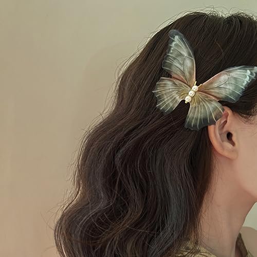 Jumwrit 2pcs Butterfly Hair Clips - Boho Big Pearl Green 3D Moving Wings Fairy Hairpin for Women Girls Avelisse