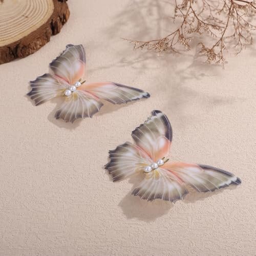 Jumwrit 2pcs Butterfly Hair Clips - Boho Big Pearl Green 3D Moving Wings Fairy Hairpin for Women Girls Avelisse