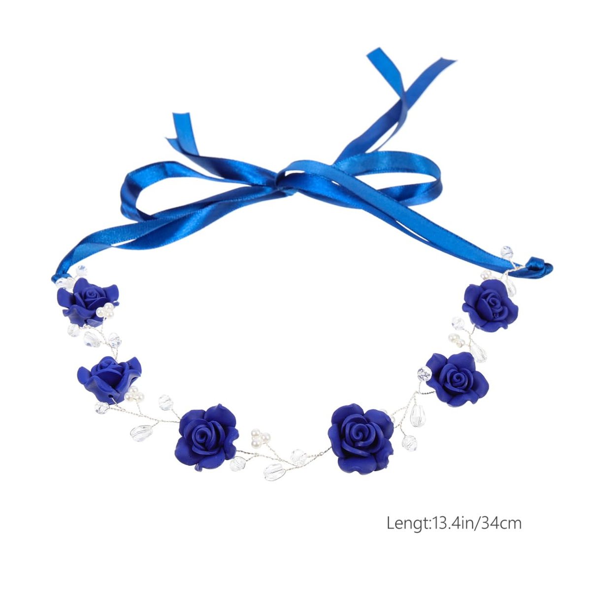 WOFASHPURET Blue Rose Pearl Hairband - Rhinestone Wedding Headband for Brides & Flower Girls - Elegant Navy Floral Hair Vine, 11.81 In - görsel 17