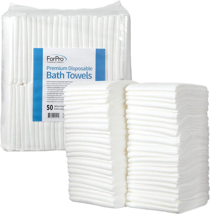 ForPro Professional Collection Premium Disposable Bath Towels - Extra Large 15" x 31.5" White Non-Woven Towels, 50-Count for Salon, Spa & Home Avelisse