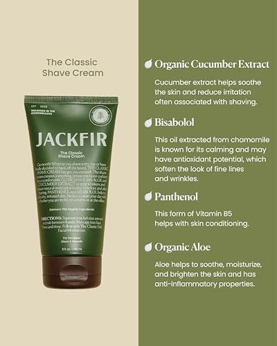 Jackfir The Classic Shave Cream – Smooth Natural Shaving Cream for Men with Hydrating Aloe & Cucumber Extract, EWG Verified, Organic Ingredients, Calms Dry Irritated Skin, 5 Fl Oz Avelisse