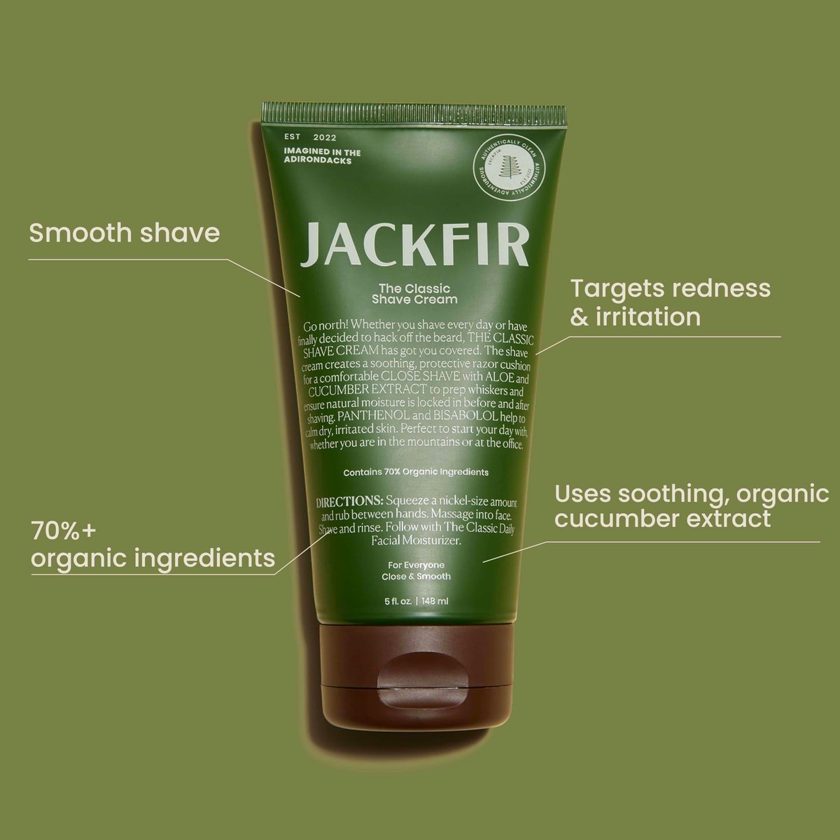 Jackfir The Classic Shave Cream – Smooth Natural Shaving Cream for Men with Hydrating Aloe & Cucumber Extract, EWG Verified, Organic Ingredients, Calms Dry Irritated Skin, 5 Fl Oz Avelisse