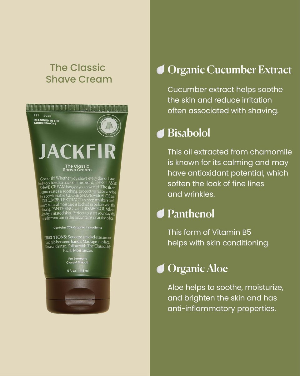Jackfir The Classic Shave Cream – Smooth Natural Shaving Cream for Men with Hydrating Aloe & Cucumber Extract, EWG Verified, Organic Ingredients, Calms Dry Irritated Skin, 5 Fl Oz Avelisse