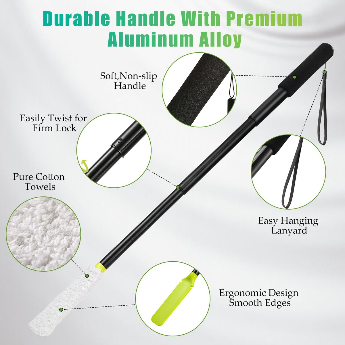 LYIGEOL Toe Cleaning Brush with Reusable Drying Covers – Extendable Aluminum Foot Scrubber for Seniors, Elderly, and Disabled Avelisse