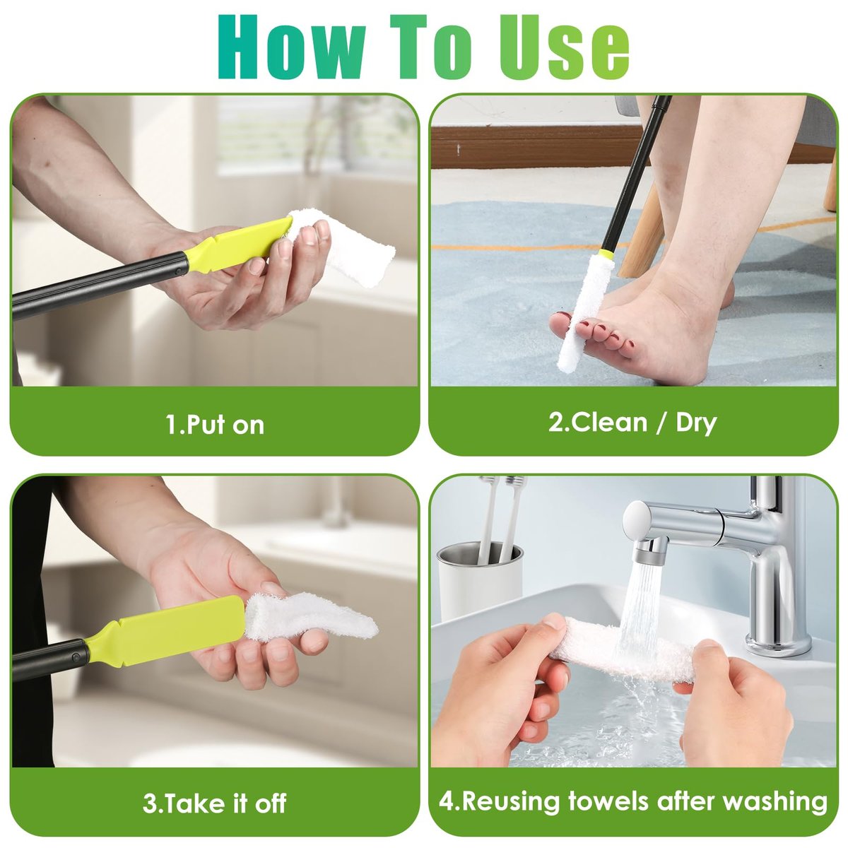 LYIGEOL Toe Cleaning Brush with Reusable Drying Covers – Extendable Aluminum Foot Scrubber for Seniors, Elderly, and Disabled Avelisse