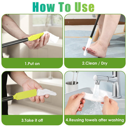 LYIGEOL Toe Cleaning Brush with Reusable Drying Covers – Extendable Aluminum Foot Scrubber for Seniors, Elderly, and Disabled Avelisse