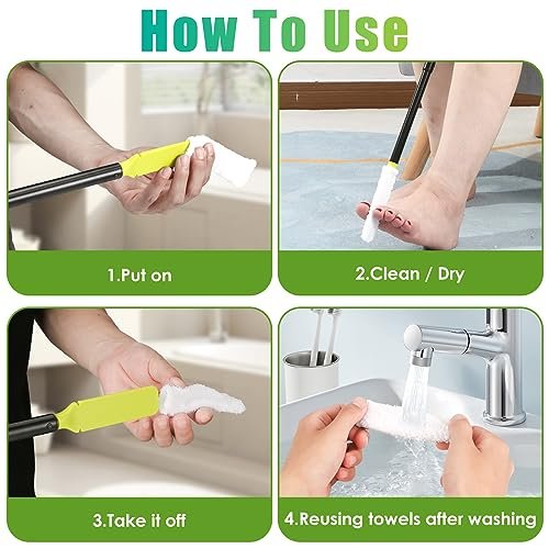 LYIGEOL Toe Cleaning Brush with Reusable Drying Covers – Extendable Aluminum Foot Scrubber for Seniors, Elderly, and Disabled Avelisse