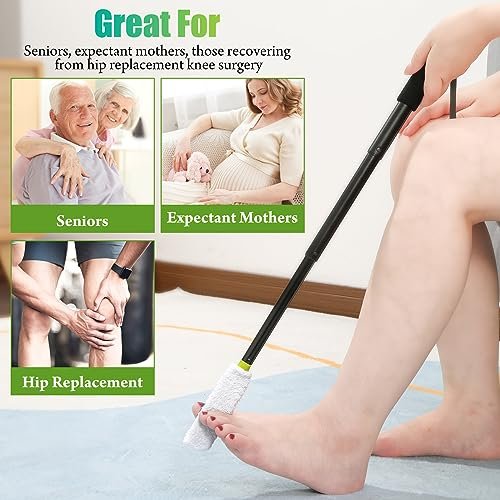 LYIGEOL Toe Cleaning Brush with Reusable Drying Covers – Extendable Aluminum Foot Scrubber for Seniors, Elderly, and Disabled Avelisse