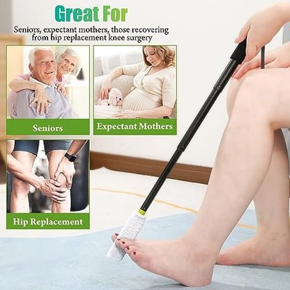 LYIGEOL Toe Cleaning Brush with Reusable Drying Covers – Extendable Aluminum Foot Scrubber for Seniors, Elderly, and Disabled Avelisse