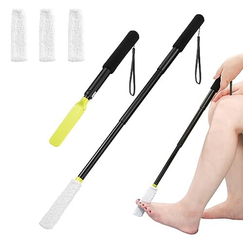 LYIGEOL Toe Cleaning Brush with Reusable Drying Covers – Extendable Aluminum Foot Scrubber for Seniors, Elderly, and Disabled Avelisse