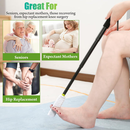 LYIGEOL Toe Cleaning Brush with Reusable Drying Covers – Extendable Aluminum Foot Scrubber for Seniors, Elderly, and Disabled Avelisse