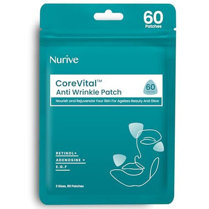 NURIVE Advanced Wrinkle Patches 60ct - Smile Line & Frown Line Patches with Retinol & Collagen, Invisible Overnight Face Wrinkle Tape, Korean Skin Care, Small (Face)