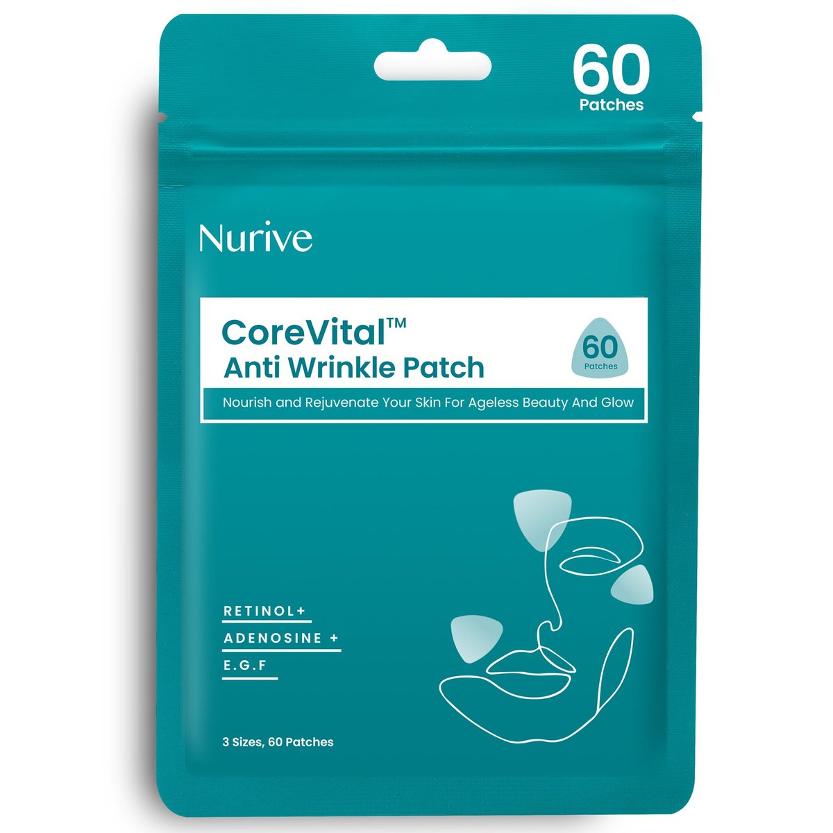 NURIVE Advanced Wrinkle Patches 60ct - Smile Line & Frown Line Patches with Retinol & Collagen, Invisible Overnight Face Wrinkle Tape, Korean Skin Care, Small (Face) - görsel 1