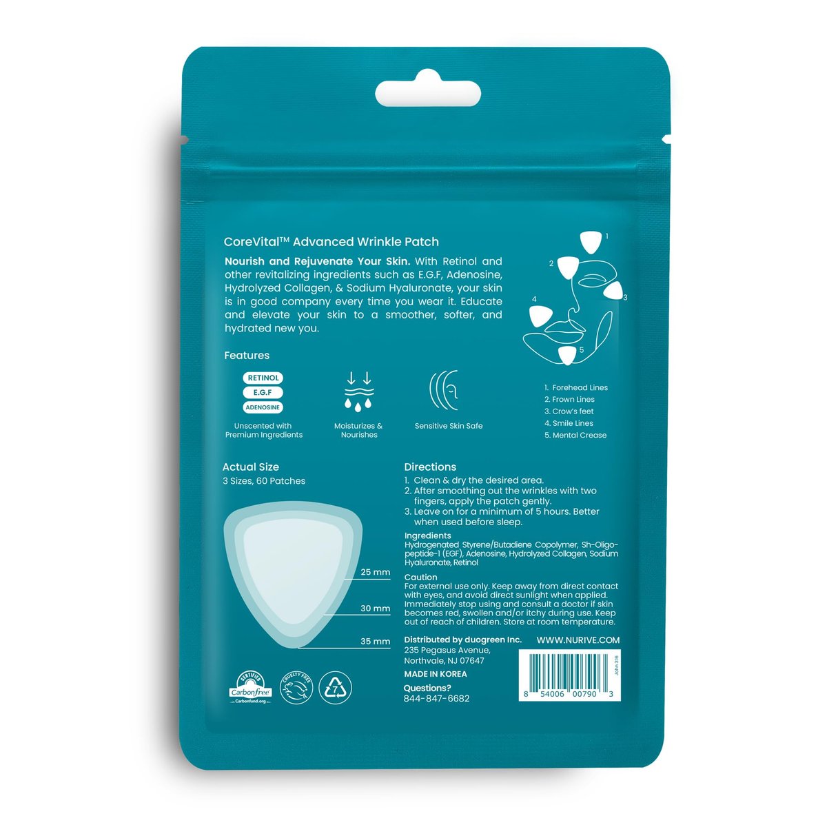 NURIVE Advanced Wrinkle Patches 60ct - Smile Line & Frown Line Patches with Retinol & Collagen, Invisible Overnight Face Wrinkle Tape, Korean Skin Care, Small (Face) - görsel 15
