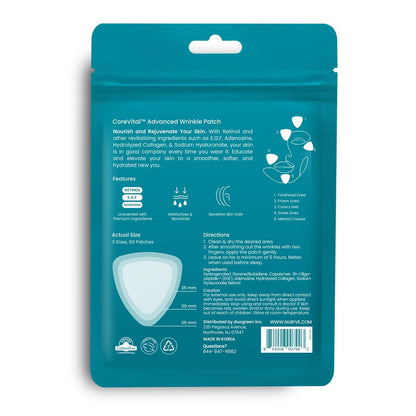 NURIVE Advanced Wrinkle Patches 60ct - Smile Line & Frown Line Patches with Retinol & Collagen, Invisible Overnight Face Wrinkle Tape, Korean Skin Care, Small (Face)