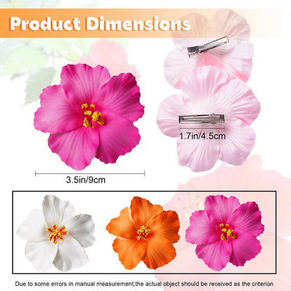 3 Pack Hawaiian Flower Hair Clips – 3.5" Tropical Plumeria & Hibiscus Hair Clips for Women, Beach, Luau, Wedding Accessories