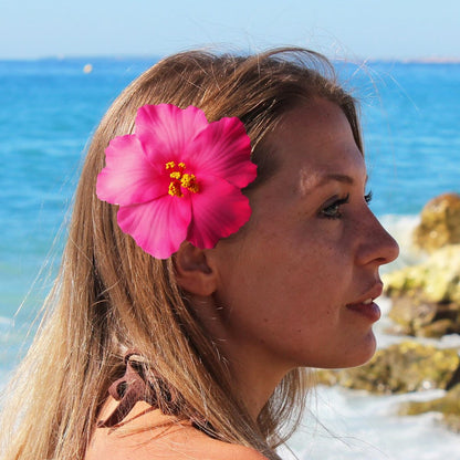3 Pack Hawaiian Flower Hair Clips – 3.5" Tropical Plumeria & Hibiscus Hair Clips for Women, Beach, Luau, Wedding Accessories