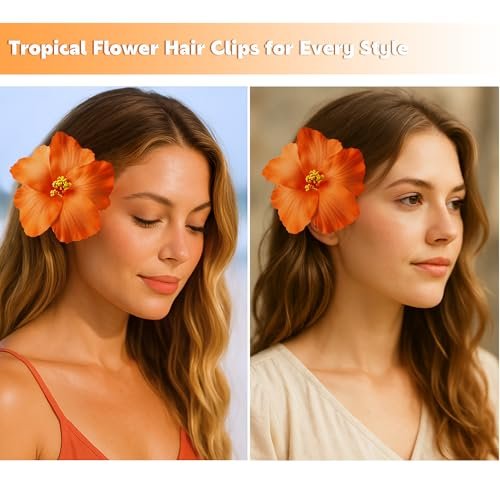 3 Pack Hawaiian Flower Hair Clips – 3.5" Tropical Plumeria & Hibiscus Hair Clips for Women, Beach, Luau, Wedding Accessories - görsel 12