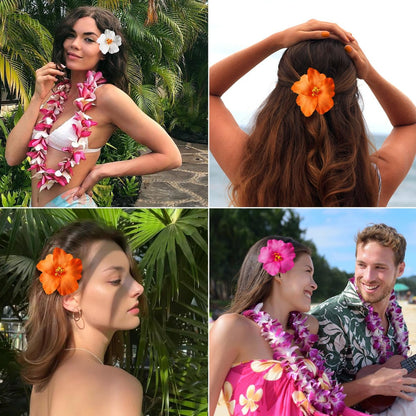 3 Pack Hawaiian Flower Hair Clips – 3.5" Tropical Plumeria & Hibiscus Hair Clips for Women, Beach, Luau, Wedding Accessories