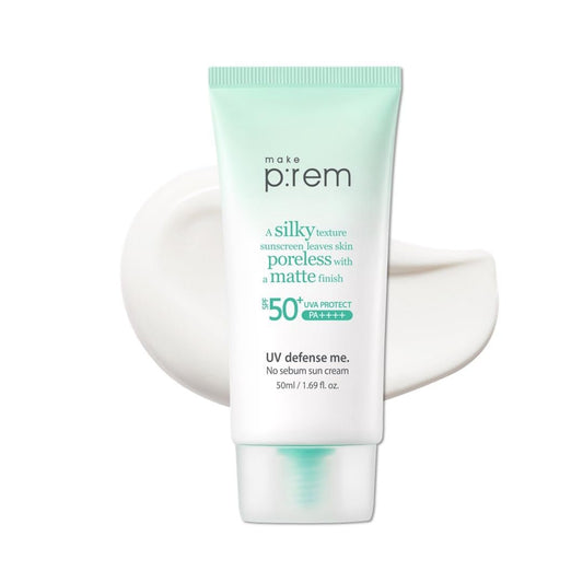 MAKE P:REM UV Defence me. No Sebum Sunscreen SPF 50+ PA++++ – Matte Finish, Poreless, Reef-Safe Korean Sunscreen 50ml