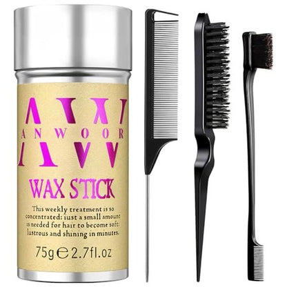 AnWoor 4-Piece Edge Brush & Slick Back Hair Stick Set – Smooth Flyaways, Baby Hair, and Braiding with Rat Tail Comb & Teasing Brush