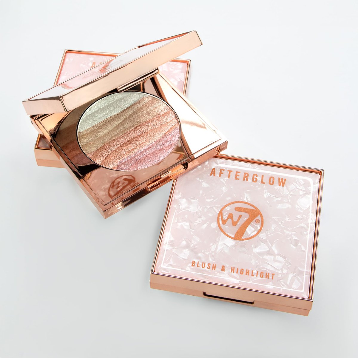 W7 Afterglow Blusher & Highlight Compact - Pink & Gold Glowing Pressed Powder Blush and Highlighter Duo - görsel 6