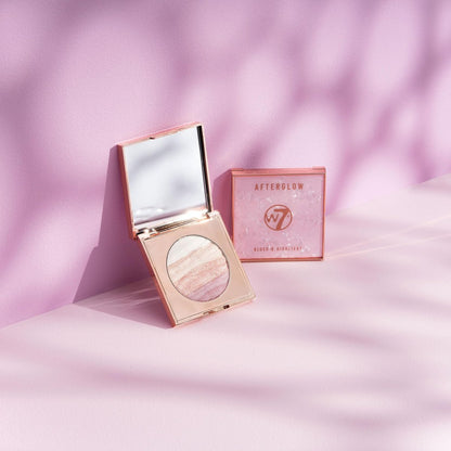 W7 Afterglow Blusher & Highlight Compact - Pink & Gold Glowing Pressed Powder Blush and Highlighter Duo