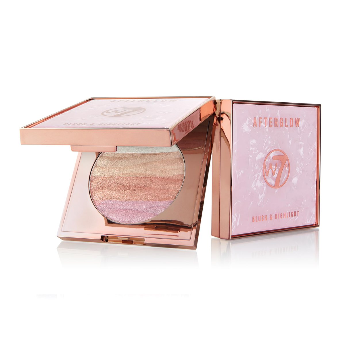 W7 Afterglow Blusher & Highlight Compact - Pink & Gold Glowing Pressed Powder Blush and Highlighter Duo - görsel 2
