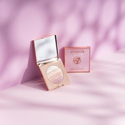 W7 Afterglow Blusher & Highlight Compact - Pink & Gold Glowing Pressed Powder Blush and Highlighter Duo