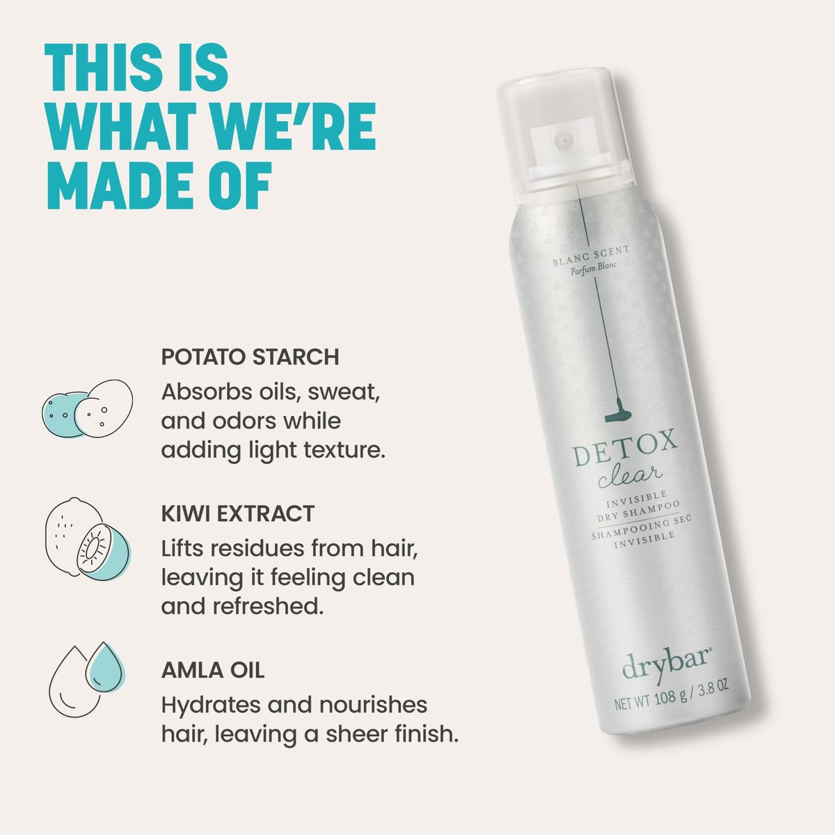 Drybar Detox Clear Invisible Dry Shampoo Spray - Absorbs Light Oils, Clean & Refreshed Hair, Soft Sheer Finish, Blanc Scent, 3.8 oz Avelisse