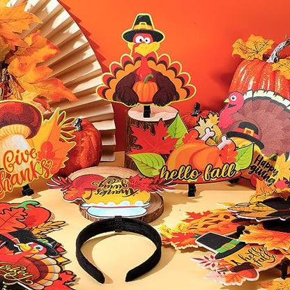 Retrowavy 12-Pack Thanksgiving Turkey Headband Set - Fun Holiday Party Favors & Costume Accessories
