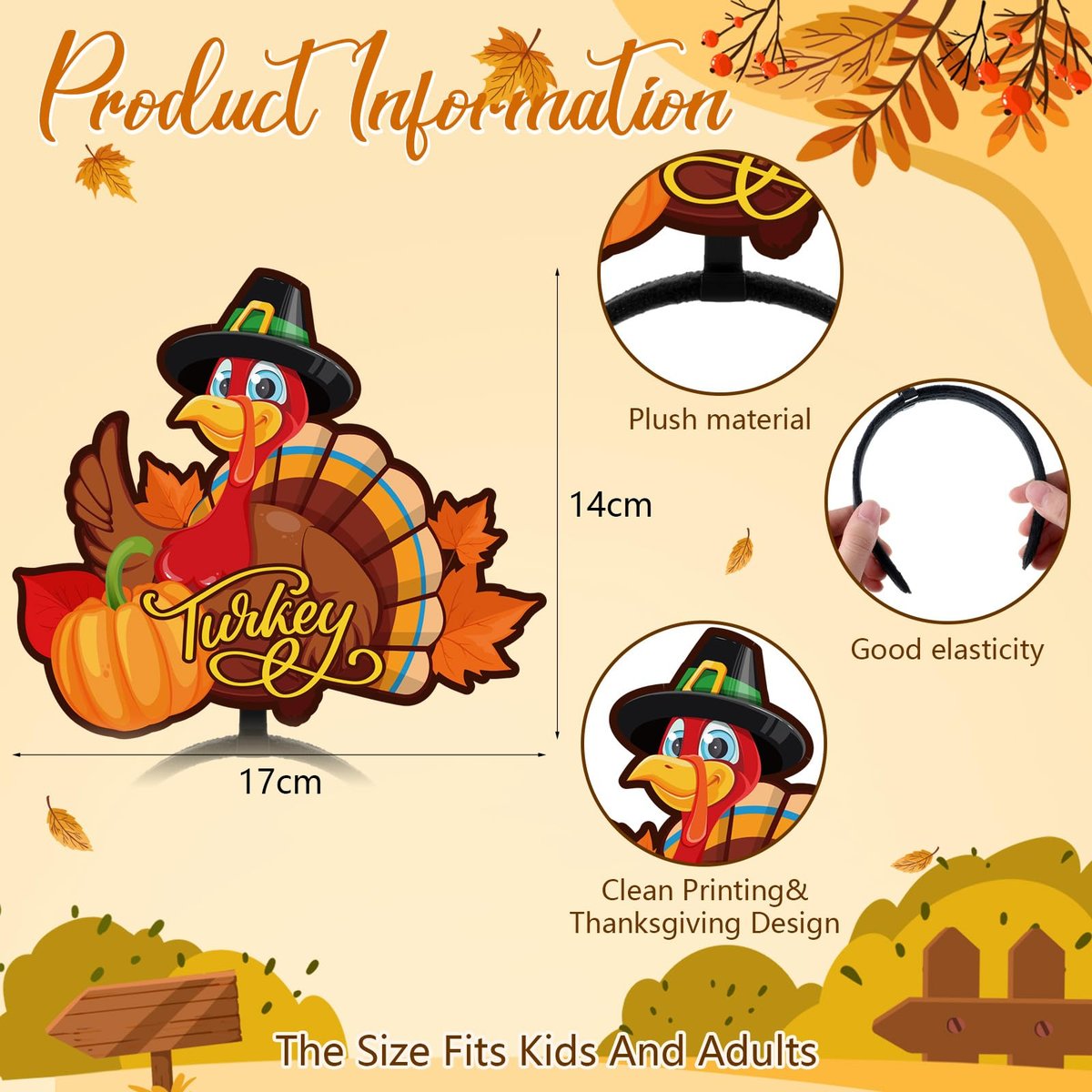 Retrowavy 12-Pack Thanksgiving Turkey Headband Set - Fun Holiday Party Favors & Costume Accessories - görsel 3