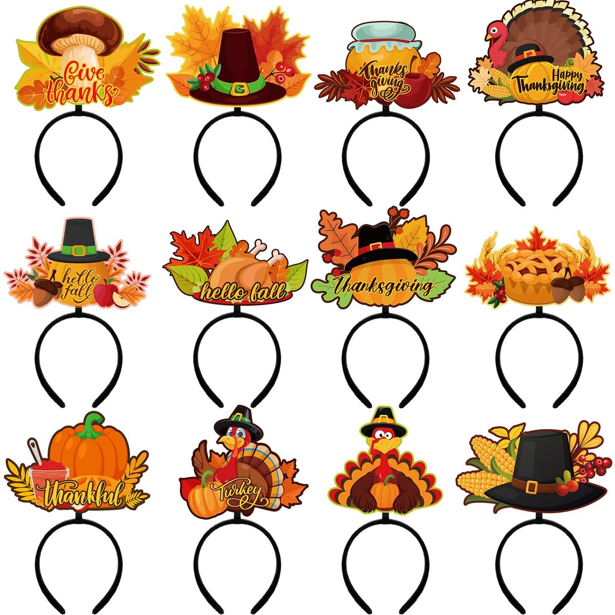 Retrowavy 12-Pack Thanksgiving Turkey Headband Set - Fun Holiday Party Favors & Costume Accessories - görsel 1