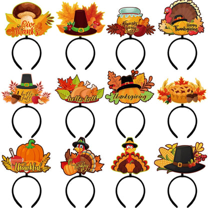 Retrowavy 12-Pack Thanksgiving Turkey Headband Set - Fun Holiday Party Favors & Costume Accessories