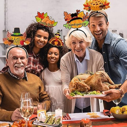 Retrowavy 12-Pack Thanksgiving Turkey Headband Set - Fun Holiday Party Favors & Costume Accessories
