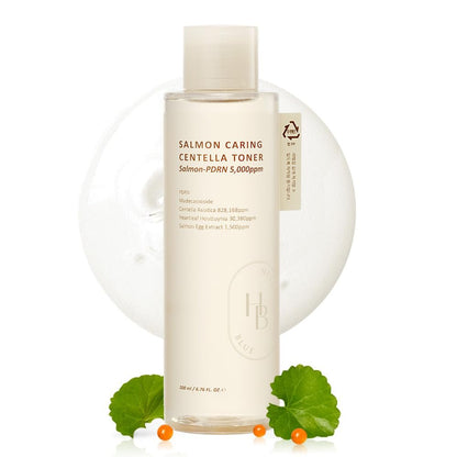 HEVEBLUE Salmon Caring Centella Toner - pH 5.5, Salmon PDRN & Egg Extract, Centella Asiatica, Restore & Rejuvenate, Refine Skin Texture, Low Irritation Korean Skincare Avelisse