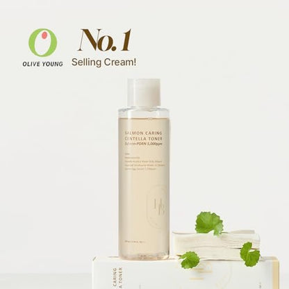 HEVEBLUE Salmon Caring Centella Toner - pH 5.5, Salmon PDRN & Egg Extract, Centella Asiatica, Restore & Rejuvenate, Refine Skin Texture, Low Irritation Korean Skincare Avelisse