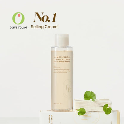 HEVEBLUE Salmon Caring Centella Toner - pH 5.5, Salmon PDRN & Egg Extract, Centella Asiatica, Restore & Rejuvenate, Refine Skin Texture, Low Irritation Korean Skincare Avelisse
