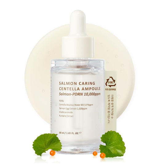 HEVEBLUE Salmon Caring Centella Ampoule - Salmon PDRN, Salmon Egg Extract, Centella, Madecassoside - Calming, Soothing, Restore and Rejuvenate - Sensitive Skin - Korean Skincare (1.01 Fl Oz) Avelisse